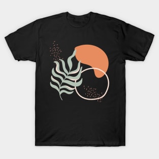 Abstract shapes lines and leaves digital design illustration T-Shirt